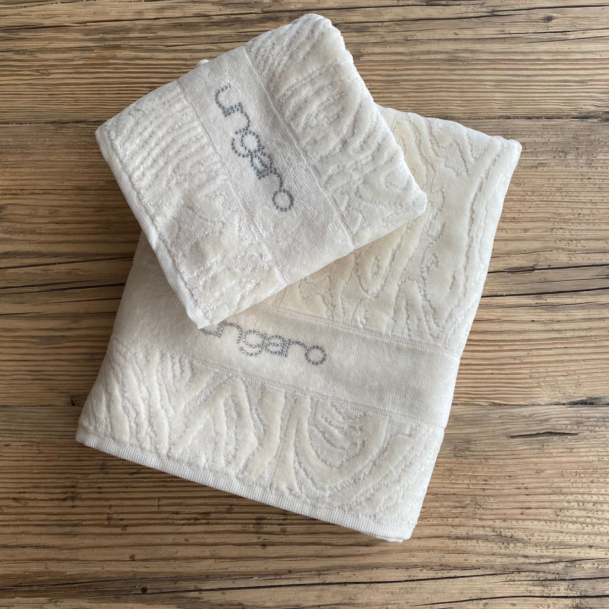 Asciugamani spugna di cotone Ungaro Diamante bianco e panna